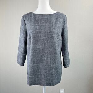 Laura Bettini Gray Textured Linen Cotton 3/4 Sleeve Blouse Top Work Office L